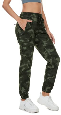 Arunlluta Wanderhose Damen Leichte Cargohose Schnell Trocknend Jogger für Frauen mit Taschen Wasserabweisende Reisehose, Army Camouflage, M