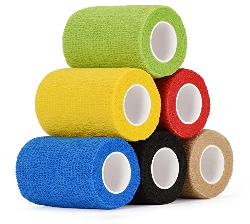 6 Pack Self Adherent Cohesive Bandages 7.5cm x 4.5m Self Adhesive Bandage Pet Vet Wrap for Dogs Horses Pet Self Adherent Bandages Tape for Wrists Ankle Elastic Bandage for Sports