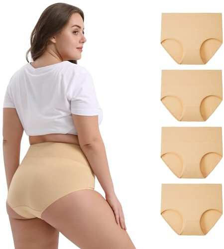 INNERSY Bragas Altas Mujer Tallas Grandes Braguitas Culotte Beige Ropa Interior Algodon 4 Pack (48-50, 4/Beige)