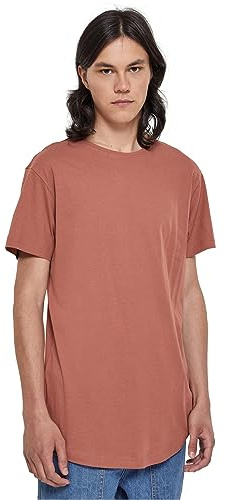 Urban Classics Herren Shaped Long Tee – Langes T-Shirt aus Baumwolle mit abgerundetem Saum, Kurzarm Basic im modernen Streetwear Look für Alltag & Freizeit,Terracotta,XL