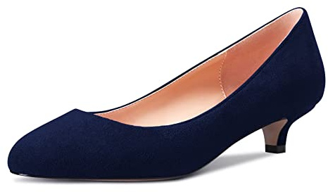 Castamere Femmes Fille Aiguille Bas Kitten Talon Heel Rond Bout Slip-on Escarpins Classique Cute Bureau 3.5 CM Heels Bleu C 38 EU