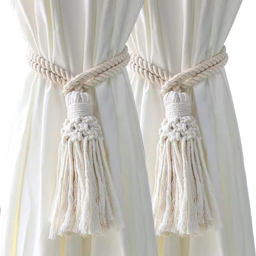 Fokecci Vorhang Raffhalter 2 Stück, Boho Raffhalter FüR VorhäNge, Raffhalter für Gardinen Handgefertigte Vorhang Seil Vorhanghalter Gardinenhalter für Büro Haus Zimmer Vorhang Binder