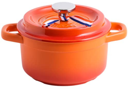 con una sartén, Cazuela De Barro Resistente Al Calor, for Cocinar Verduras, Pescado Y Carne, Olla De Cerámica con Tapa, Olla Moderna con 2 Asas,Marrón,4L (Color : Orange)