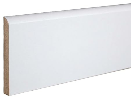 PROVISTON - Battiscopa - Profilo arrotondato - 10 x 100 x 2000 mm - MDF laminato - Bianco - Battiscopa moderno - Confezione risparmio 50 metri