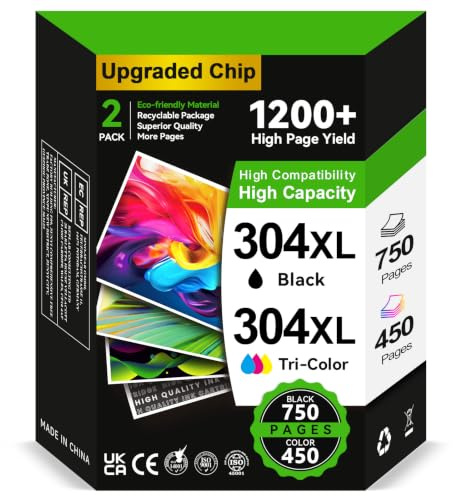 INKYEAH 304XL bläckpatroner med hög kapacitet, kombo paket, ersättning för HP 304 bläckpatroner svart och färg original, skrivarbläck 304 XL för Envy 5030 5032 DeskJet 3720 2600 3750 3760 2630