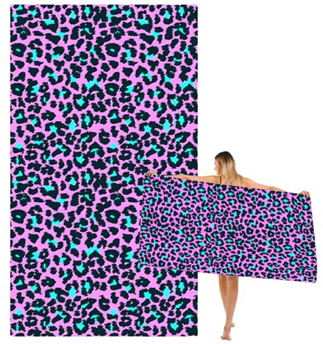 Mienocol Large Quick Dry Microfibre Beach Bath Towel for Adult,Purple Leopard Print Sand Free Beach Towel with Bag,Lightweight Gym Yoga Sports Towel,Compact Travel Summer Beach Towel for Women Men
