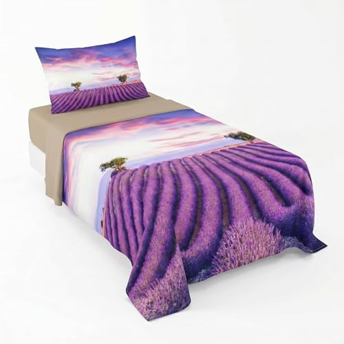 INTRECCI Completo Lenzuola Singolo in Cotone, Stampa Alta Qualità, Lenzuolo Sotto + Lenzuolo Sopra + 1 Federa, Comfort, Morbidezza, per Pelli Sensibili, non Stringe in Lavatrice. Fantasia: Provence