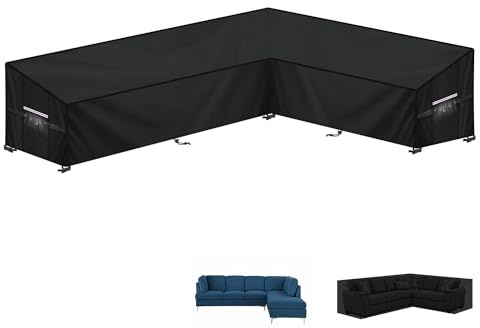 LAMUNI Funda para Muebles de Jardín en Forma L Funda Esquinera Jardin Impermeable Fundas Protectora para Sofá de Jardín Cubierta Muebles Exterior en L Fundas Sofa de Exterior, 260x180x90x80/60cm