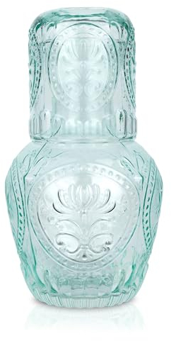 Curator Home Vintage Bedside Water Carafe and Glass Set - 750ml Capacity - Elegant Glass Pitcher for Water, Juice, or Wine - Stylish Home Decor for Kitchen or Dining Room (Light Blue)