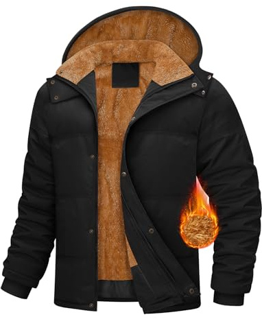 Yuson Girl Manteau Homme Veste en Polaire Hiver Parka Chaud Blousons Casual Outdoor Thermique Blouson Epaissie Manteaux Amovible Capuche avec Poches(Noir, L)