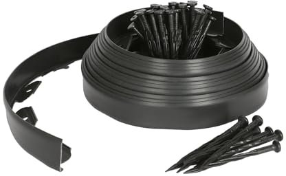 Harbour Housewares 10m Flexible Lawn Edging with 40 Pegs - Black - 4cm Height Plastic Garden Edging Grass Border Flower Bed Stone Path Edge Height 4cm Patio Landscaping Divider Palisade