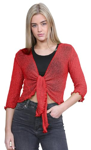 Janisramone® Cropped Bolero Shrugs for Women Fine Double Knit Tie Front Top