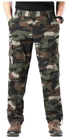 Pantalon de travail camouflage à taille extensible pour homme, pantalon de travail en coton sergé extensible multi-poches, pantalon de jogging pour homme., 4XL