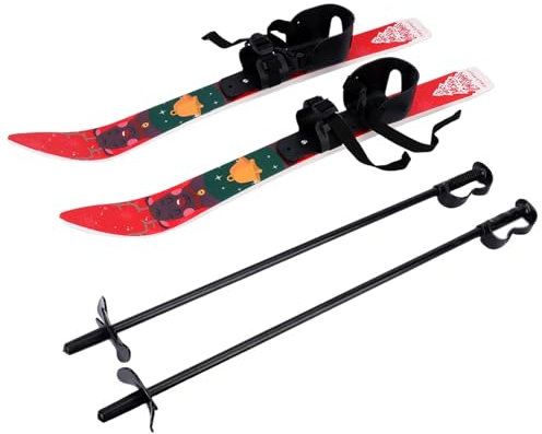 ulafbwur Skis et bâtons pour Enfants avec Fixations de Neige débutants Planches Ski à Faible résistance 2 4 Ans, Ensemble léger Équipement Cadeau Rouge