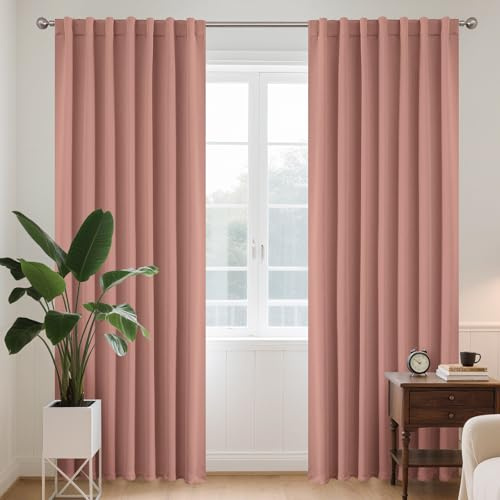 Joydeco Juego de 2 cortinas con lazos ocultos, H 260 x B 140, color rosa soñado, cortinas opacas de larga duración, insonorización, barra de deslizamiento, cortinas para dormitorio, salón, blackout