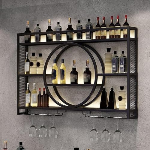 GWWBD Vetrina Espositore Bar,Porta Bottiglie di Vino da Parete Industriale Angolo Bar per Casa Moderno Mobile Bar per Casa Salotto Mensola Bar Sospesa(Size:100 * 15 * 80cm,Color:Nero)