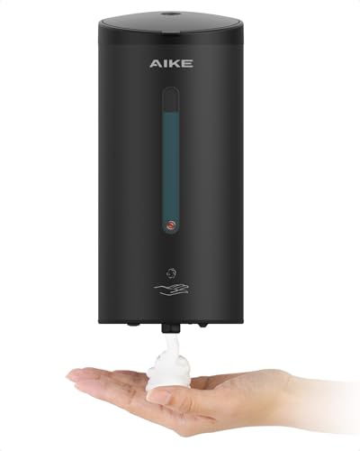 AIKE FoamCore Dispensador de Jabón Espuma Automático, de Pared para Uso Comercial, 750ML Acero Inoxidable para Jabón de Manos Espumoso (Acero Inoxidable Negro)
