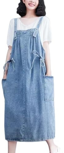 SFHDFLUQ Dam justerbar rem Tencel denim overaller klänning plus size jeans lös passform baggy overall jumper elegant volang fåll hängselklänning med fickor S - 5XL, Tvättad blå, M