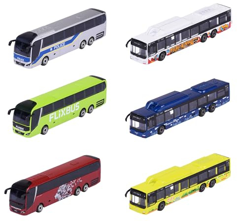 Majorette MAN City Bus (1 Modellauto) - Spielzeugbus aus Metall mit Freilauf, zufällige Auswahl aus 6 Modell-Fahrzeugen für Sammler und Kinder ab 3 Jahre, je ca. 13 cm