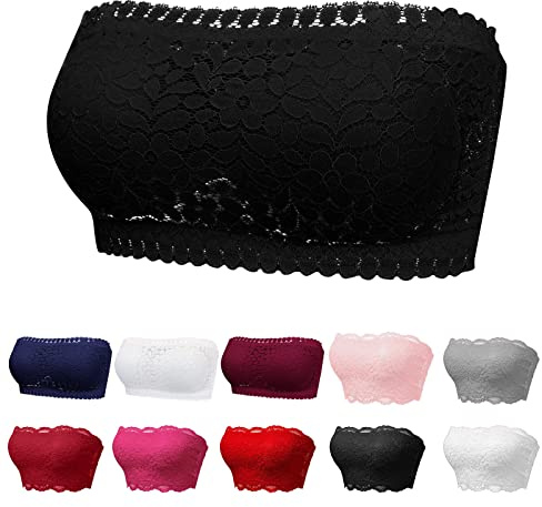 Sonnena Tube Top de Dentelle Florale de Femmes Soutien-Gorge Bandeau sans Bretelles Soutien-Gorge sans Couture Enveloppe de Poitrine Extensible