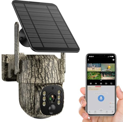 VOOPEAK 4G LTE Wildkamera Solar mit SIM Karte, Wildkamera mit Handyübertragung App, Infrarot Wildtierkamera mit Nachtsicht Bewegungsmelder 0,1s Auslösezeit 64GB SD Karte 7800mAh Akku IP66 Wasserdicht