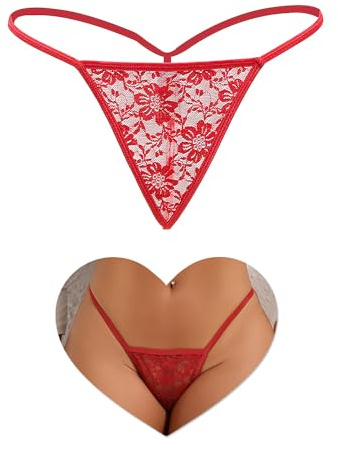 sunshinelady Perizoma Donna Sexy Hot Pizzo Taglie Forti Intimo Donna Seducente Lingerie Curvy Biancheria Intima Tanga Slip Brasiliana Elegante Traspirante Lace Thong Panties Women Underwear Rosso S