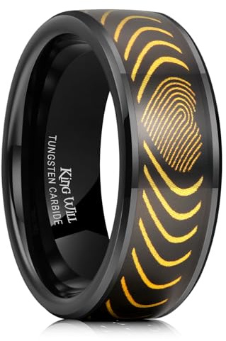 King Will Anello nuziale in carburo di tungsteno, 8 mm, per uomini, donne e coppie, con inserto a cuore, superficie lucida, vestibilità confortevole, 59.4 (18.9), Metallo non prezioso, Non pietra