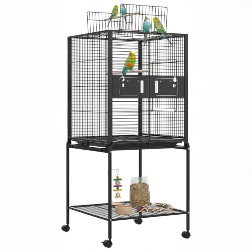 MoraRise 144cm Large Bird Cages, Budgie Cage with 360° Braked Wheels, Parrot Cage for Budgies Cockatiels Conures Parakeets Lovebirds,Black