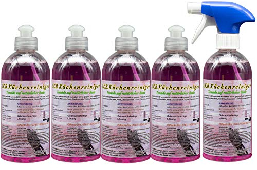 A.K.B.Küchenreiniger Allzweckreiniger Lavendel,2,5L, aus natürlichen Tensiden (5x0,5L gebrauchsfertige Lösung, davon 4 ohne und 1 mit Sprühschaumkopf)