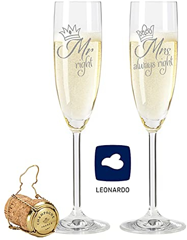 Leonardo | Calici da spumante Mr. Right & Mrs. Always Right | Bicchieri da spumante per matrimonio, idea regalo divertente