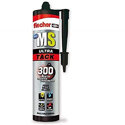 FISCHER, MS Ultra tack blanco polímero silicona sellador, adhesivo para rellenar grietas, juntas, bañera, ventanas y pegamento fuerte (290 ml)