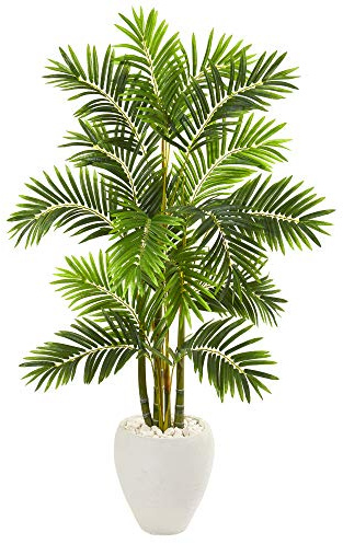 Nearly Natural 63in. Areca Palm Artificial Tree in White Planter