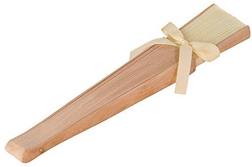 Mopec WA193.23 Éventail en bois naturel et tissu ivoire, décoré, 23 cm