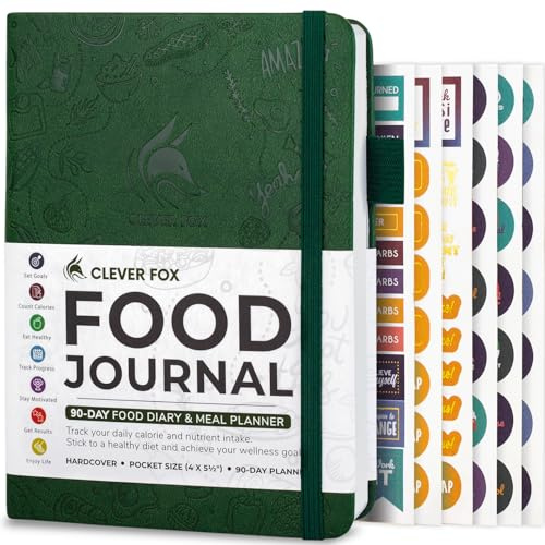 Clever Fox Food Journal fickstorlek – daglig matdagbok, måltidsspårare och planerare för handväska, kalori- och näringslogg, för att hålla fast vid en hälsosam kost och uppnå viktminskningsmål, 10 x
