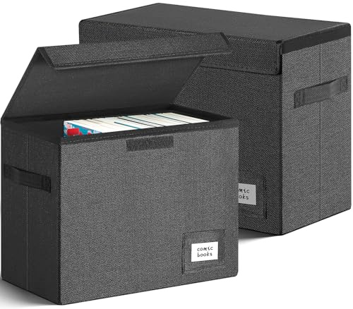 Leffis 2-pack hopfällbar serietidningsförvaringslåda 40 x 19 cm x 28 cm, kort serietidningslåda med handtag, rymmer 150 serietidningsfack | Kort serietidningslåda med handtag, innehåller 150 serier av kraftig serietidning