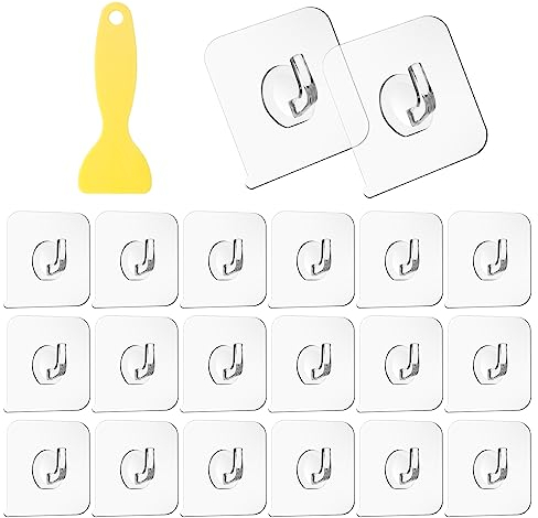 Magischer Haken, 20 Stück Transparente Haken, Klebehaken Transparent, Selbstklebende Klebehaken mit Schaber - für Küche, Bad, Toilette Türwand (5kg Max)