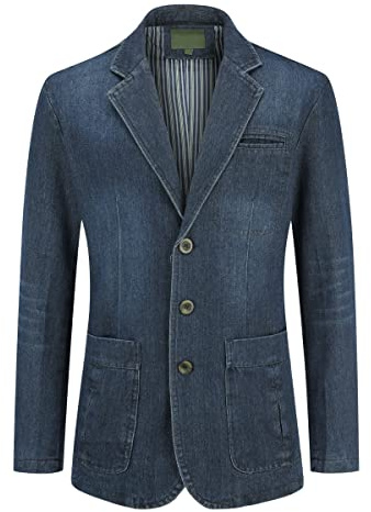 YOUTHUP Blazer per Uomo Giacca da Abito Slim Fit Formale Giacca di Jeans Casual, Blu Scuro, L
