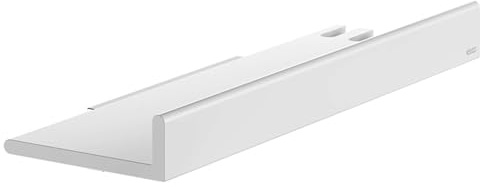 KEUCO Reva Duschablage 35 cm, mit Haken und Duschabzieher, Aluminium weiß matt, Made in Germany, abnehmbar, inkl. Schrauben und Dübel, Duschkorb zum Bohren