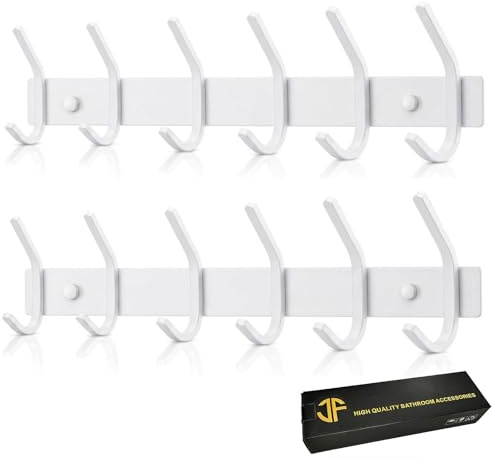 JOLY FANG Kleiderhaken Wand, Garderobenhaken Weiß Wandgarderobe Edelstahl Hakenleiste Garderobenleiste für Garderobe Bad Küche (Weiß, 6 Haken - 2 Stück)