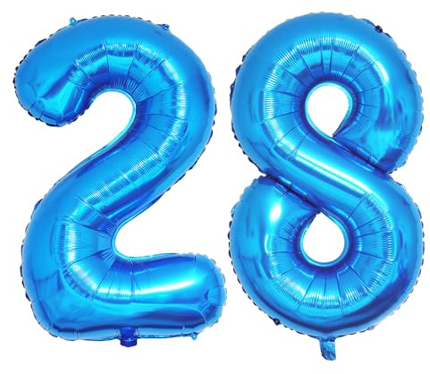Ponmoo 40 inches Foil Balloons Numbers 28/82 Blue (101cm), Inflatable Helium or Air, Giant Balloon Number 0-9, 10-29, 30-100, Grand Balloons for Anniversary Wedding Birthday Party Decoration