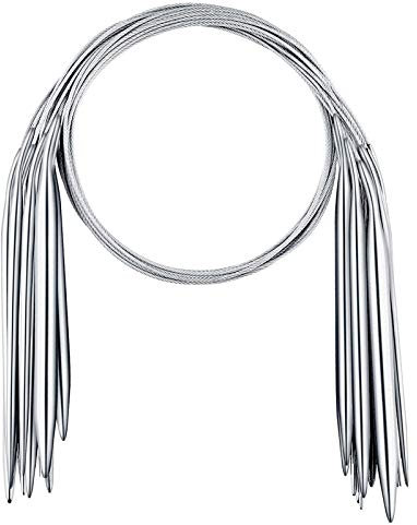 Circular Knitting Needles, 8 Pcs Stainless Steel Double Pointed Long Round Knitting Needles Set Yarn Needles with Flexible Cable 2mm, 3mm, 4mm, 4.5mm, 5mm, 6mm, 7mm, 8mm