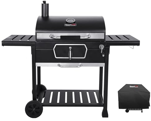 Royal Gourmet CD2030AC Deluxe 76 cm stor kolgrill med lock, kolgrill för picknick camping uteplats trädgård matlagning och grillskydd, svart