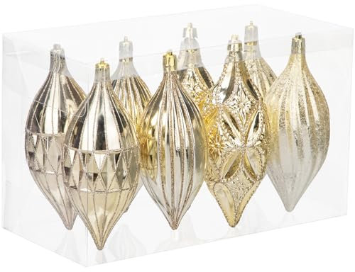 Hollyone 17x7 cm Large Christmas Baubles, 8PCS Ombre Champagne Gold Baubles for Christmas Tree Decorations, Giant Xmas Balls Teardrop Hanging Ornaments for Party Wedding Tree Decor