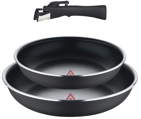 Bergner Set 3 Pzs Sartenes 22+26 cm con Mango Desmontable - Aluminio Prensado & Heat Dot - Revestimiento ILAG Essential - Negro, 22 cm | 26 cm