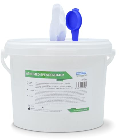 ARNOMED Lingettes sèches désinfectantes avec seau distributeur, 70 Dry Wipes pour désinfection des surfaces, lingettes non tissées y compris système distributeur, lingettes de nettoyage