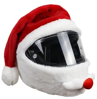 BORFUE Christmas Santa Motorcycle Helmet Cover Motorcycle Helmet Full-Face Protection Cover Plush Helmet Cover Xmas Hat Decoration Accessories