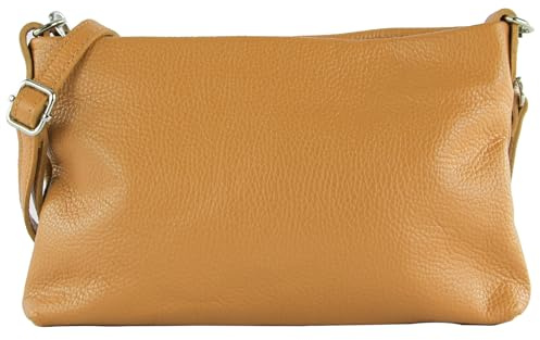 modamoda de - T258 - Sac bandoulière pour femme en cuir italien, camel, m