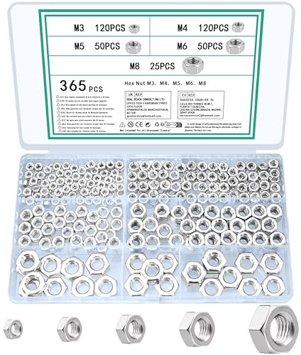 TOOINKCV 365 Stück Sechskantmuttern M3 M4 M5 M6 M8 Muttern Set, Sechskant Muttern Sortiment, Sicherungsmuttern Stoppmuttern Set, Selbstsichernde Muttern für Schrauben Unterlegscheiben Gewindestangen