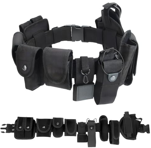 Taktiskt bälte för polis och säkerhet, justerbart komplett kit med flera fickor för Airsoft, militär, vandring och jakt - repbeständigt militärt taktiska bälte