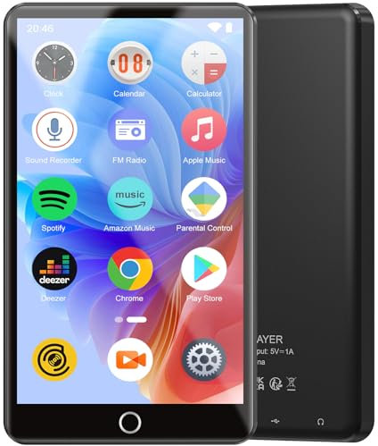 96GB MP3 Player con Bluetooth WiFi, Reproductor MP4 con Pantalla Táctil de 4.02 y Altavoz, Android Reproductor MP3 Music Players con Spotify Kids, Audible, Amazon Music, Play Store, Externo hasta 1TB